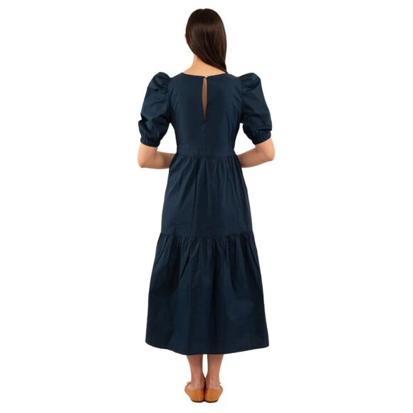 Gretchen Scott Frolic Dress - Solid Navy Women's Size Medium Blouson Sleeves Emp - Picture 4 of 6